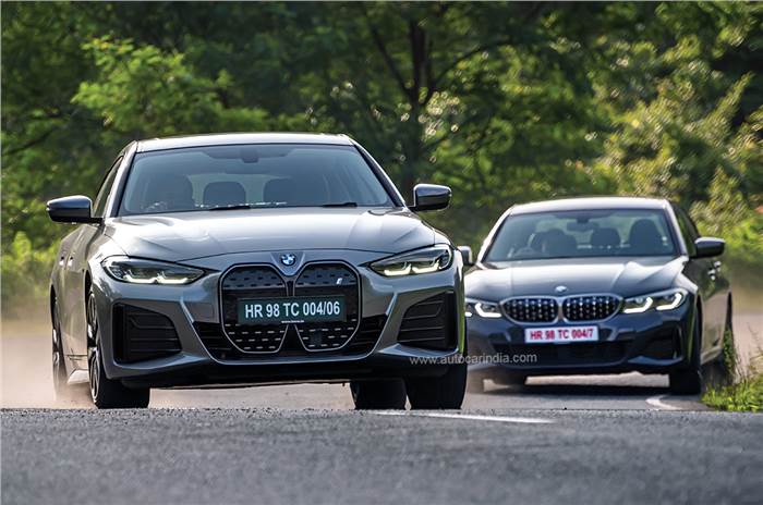 BMW i4, M340i front tracking.