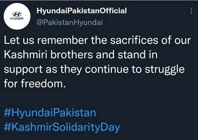 Calls for #BoycottHyundai in India after Hyundai Pakistan posts about 'Kashmir Solidarity Day'