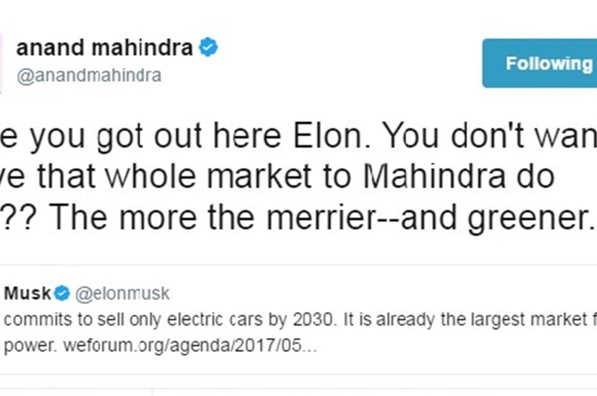 Anand Mahindra Invites Elon Musk To Make Evs In India Autocar India