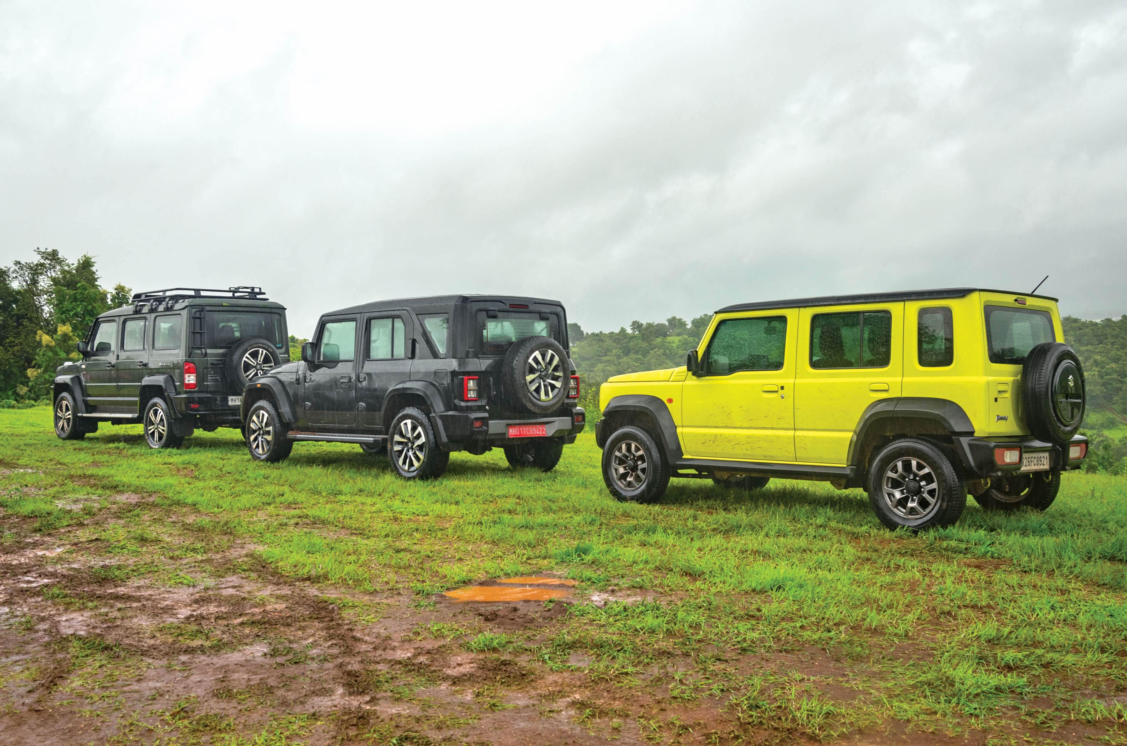 Mahindra Thar Roxx vs Maruti Jimny vs Force Gurkha 5 door rear Mahindra Thar Roxx vs Maruti Jimny vs Force Gurkha 5 door rear