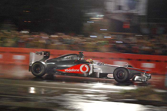 Hamilton drives F1 car through BKC