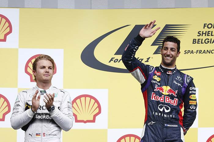 Ricciardo wins at Spa as Mercedes duo collide