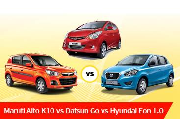 New Maruti Alto K10 vs Hyundai Eon 1.0 vs Datsun Go specifications comparison