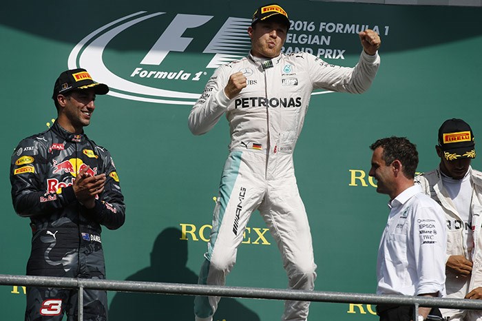 Belgian GP: Rosberg wins as Hamilton charges to third