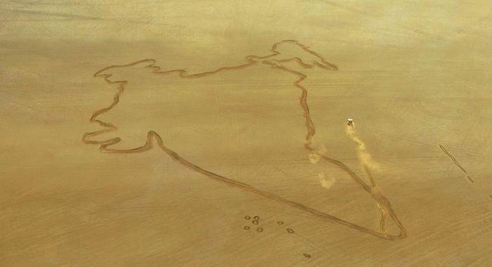 Nissan GT-R outlines India map on lakebed