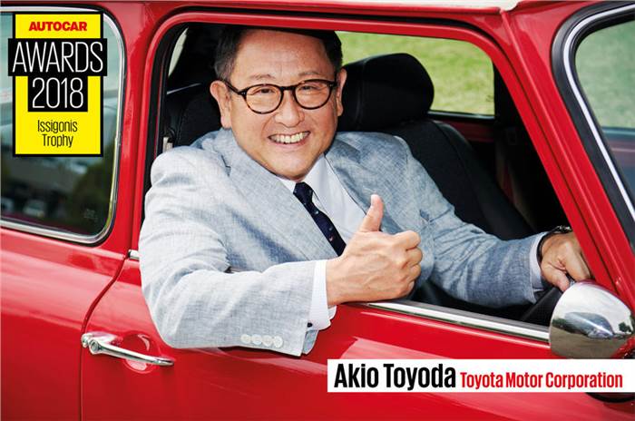 Autocar presents Toyota president Akio Toyoda with Issigonis Trophy
