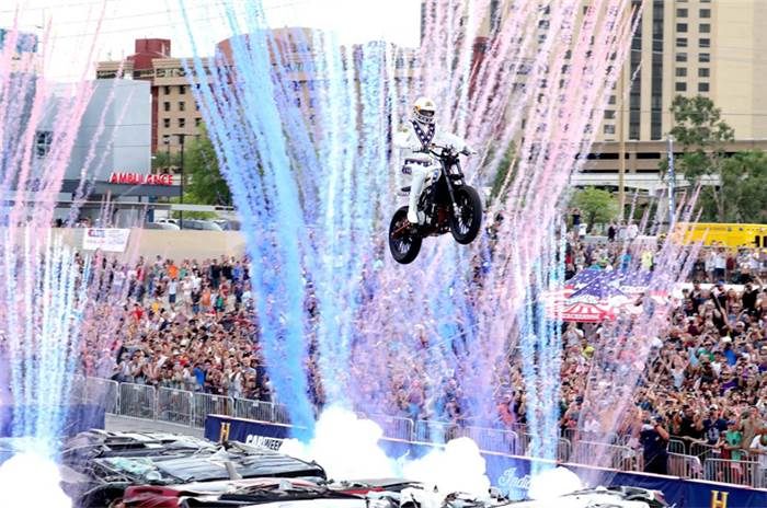 Travis Pastrana recreates the iconic jumps of Evel Knievel