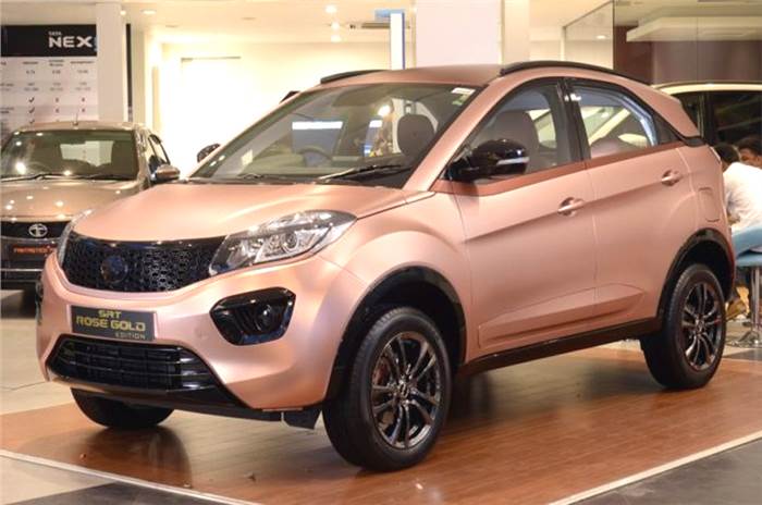 Tata Nexon Rose Gold edition showcased at a dealership