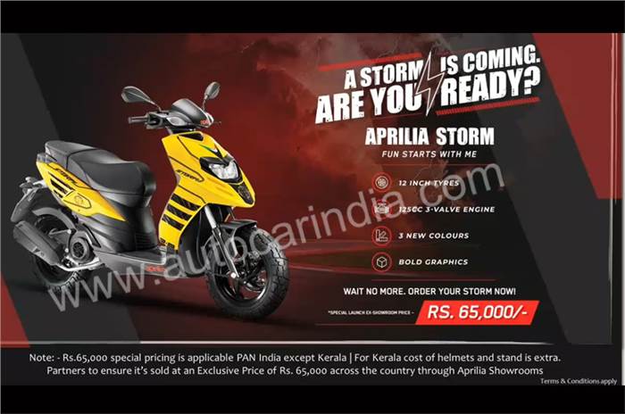 Aprilia Storm 125 to be priced at Rs 65,000