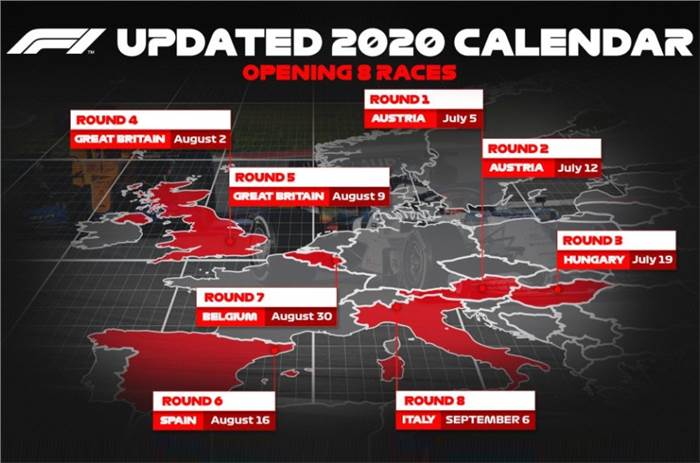 First 8 races of revised 2020 F1 calendar confirmed
