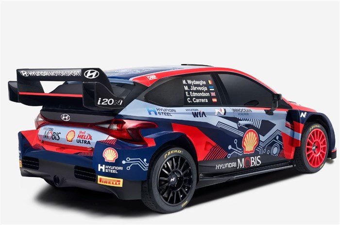 The rear of the Hyundai i20 N Rally1 WRC car