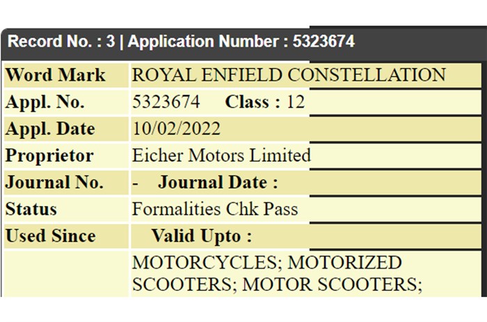 Royal Enfield Constellation name trademarked