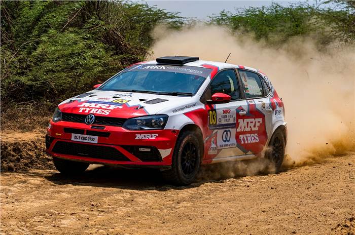 Karna Kadur at South India Rally, Round 1 of the 2022 Indian National Rally Championship