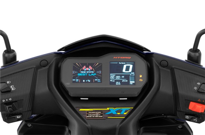 The NTorq XT's new instrument cluster with a TFT screen and an LCD display. 