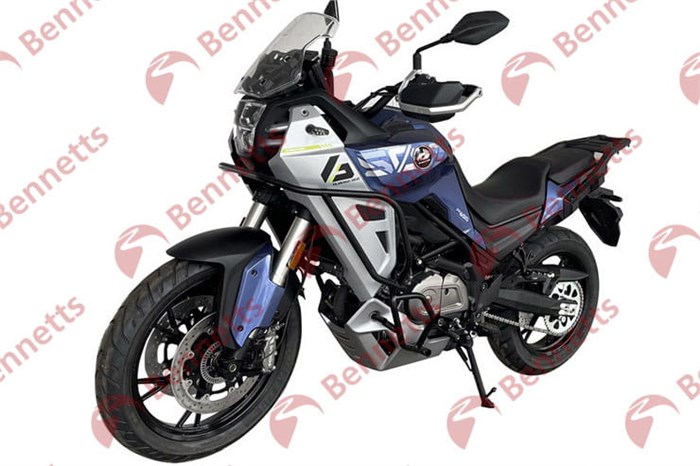 The upcoming 650cc ADV from QJMotor, seen here equipped with alloy wheels and without luggage.
