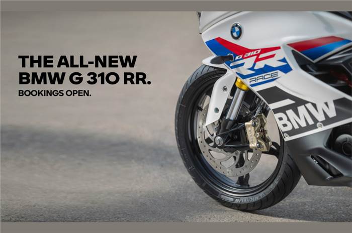 The front wheel of the BMW G 310 RR.
