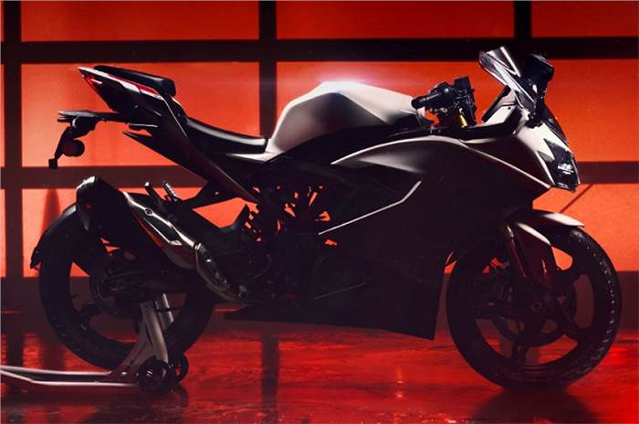 A side profile shot of the upcoming BMW G 310 RR.