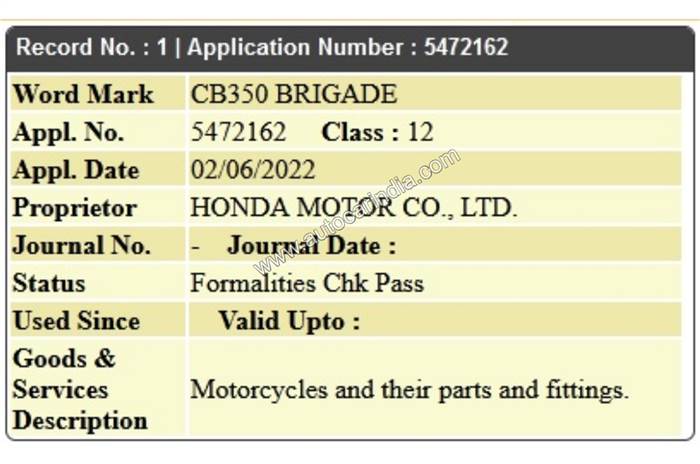 Honda CB350 Brigade name trademarked