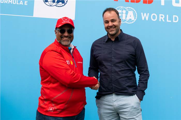Mahindra Racing's Dilbagh Gill with Abt Sportsline's Thomas Biermaier