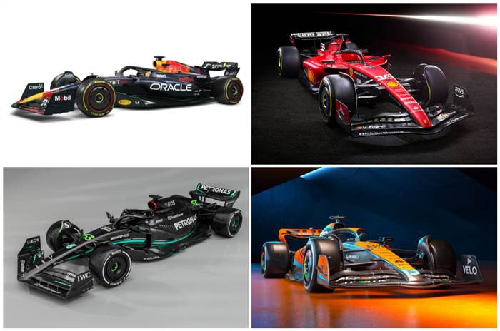 2023 F1 cars Red Bull, Ferrari, Mercedes, McLaren