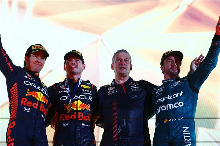 Verstappen, Perez, Alonso on 2023 F1 Bahrain GP podium