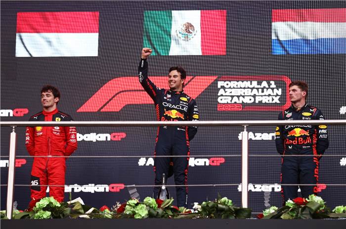 Leclerc, Perez and Verstappen on Azerbaijan GP podium