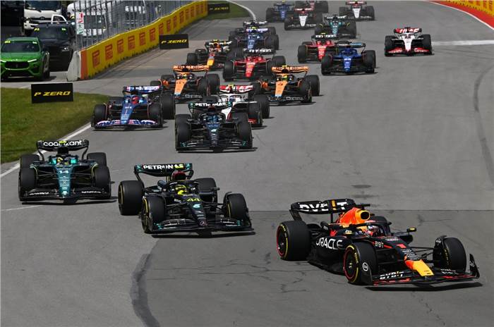 Verstappen leading the 2023 F1 Canadian GP.
