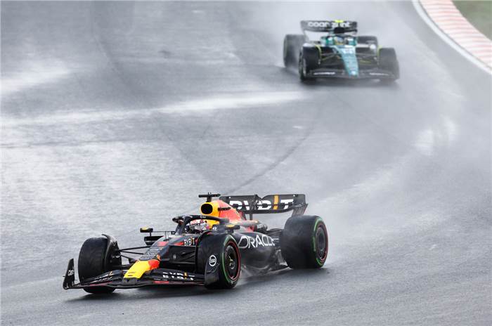 2023 F1 Dutch GP winner Max Verstappen leads from Alonso