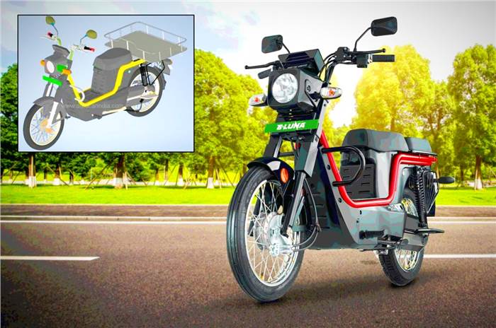 Kinetic Luna electric moped, luggage carrier.