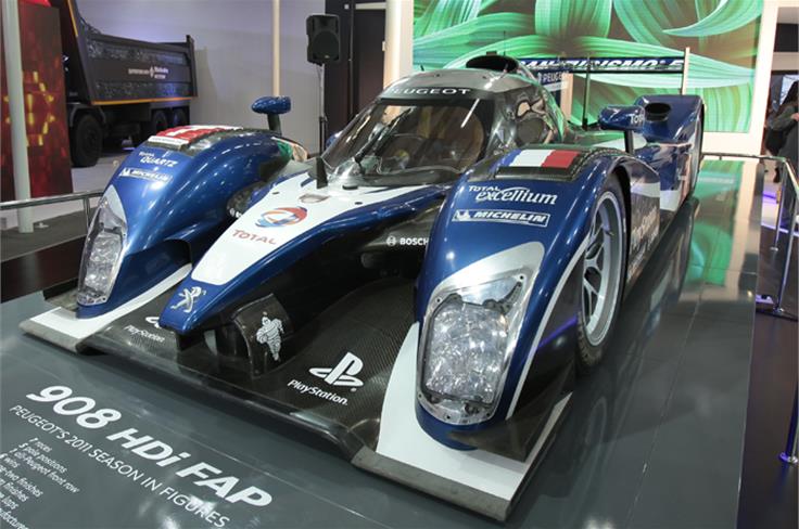 The show-stopper at Peugeot&#8217;s stall was the Le Mans-winning 908 race car