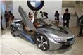 The BMW i8 Spyder previews an open-top version of BMW's new hybrid sports car for 2015