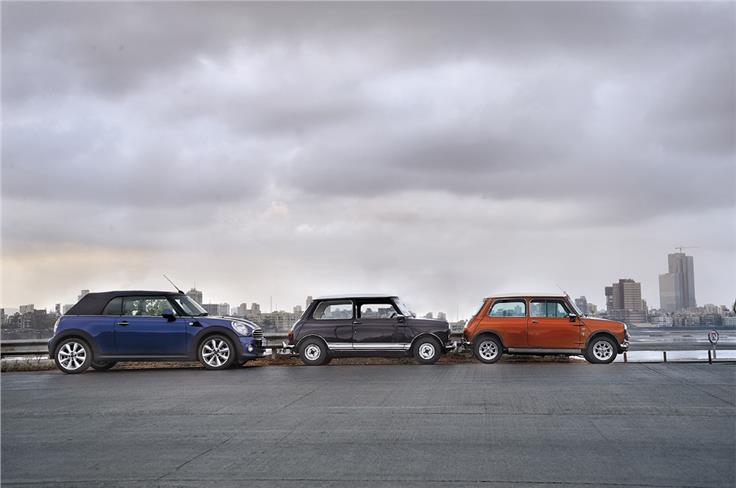 June 2012: It&#8217;s still called a Mini, and compared to other luxury cars, it still is. But look at the 2012 car and the &#8217;60s originals in the same frame, and the word &#8216;compact&#8217; takes on a whole new meaning. 