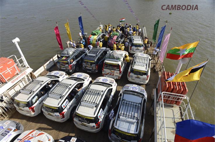 The Mekong River Ferry crossing at Neak Loung on the way from Phenom Penh in Cambodia to Vietnam's Ho Chi Min City. 