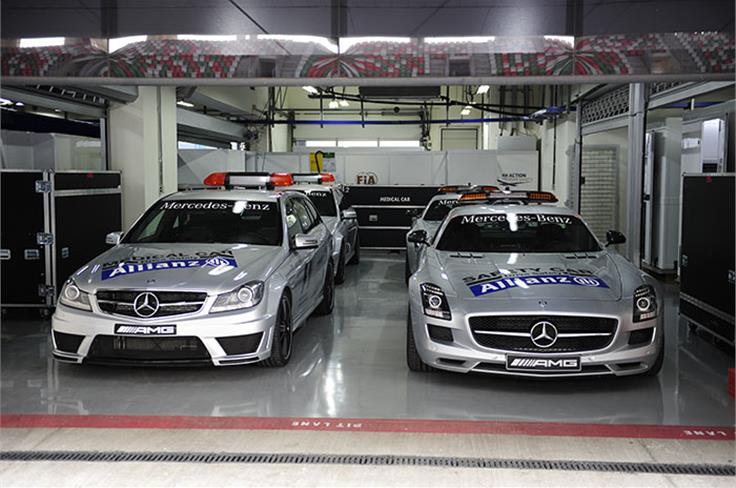 Medical and Safety cars ready in the FIA garage.