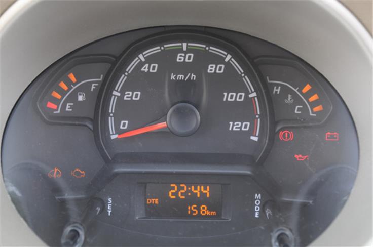 The instrument cluster is revamped for the Nano Twist and now features a distance-to-empty and  average fuel economy indicator. 