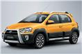 Another car on display will be the Toyota Etios Cross. It&#8217;s a beefed up and butch looking version of the Toyota Etios Liva hatch and gets rugged looking front and rear bumpers, thick side body cladding, new 10-spoke alloys, and roof rails.