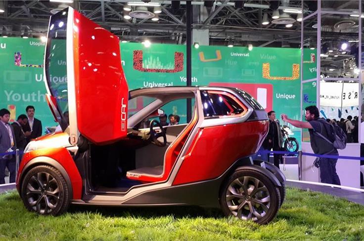 This 'U' concept car from Bajaj Auto seats two and gets a fuel injected, liquid cooled, triple spark, petrol engine.