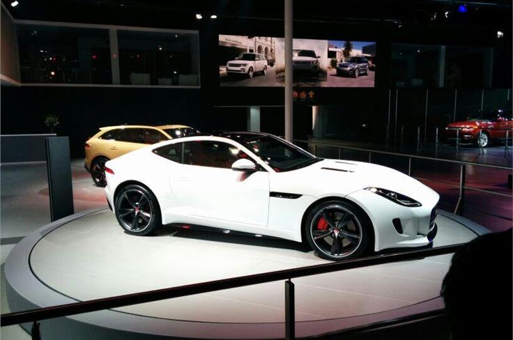 The F Type Coupe is being shown at the Auto Expo
