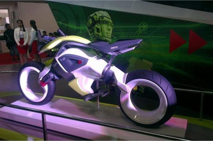 Hero displayed the iON concept, an eco friendly motorcycle that runs on hydrogen fuel.