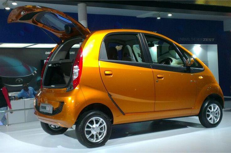 Tata Motors has unveiled the new Nano Twist Active with opening tailgate at the Auto Expo 2014.