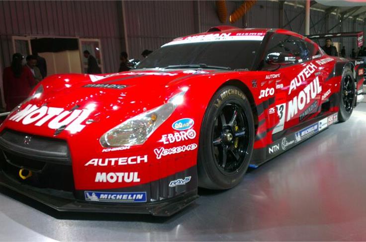 Nissan is displaying the GT-R in full GT500 race spec at the Auto Expo 2014.