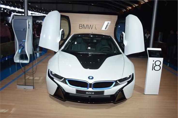 BMW showcased the i8 electric supercar at the Auto Expo