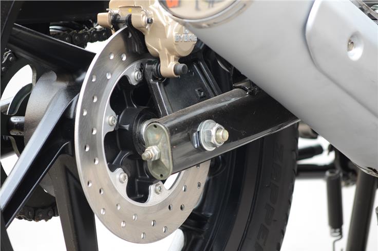 The 230mm rear disc amplifies the braking power provided by the front. 
