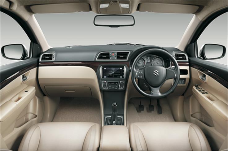 The Ciaz&#8217;s cabin feels more upmarket than any mid-size Suzuki till date. 