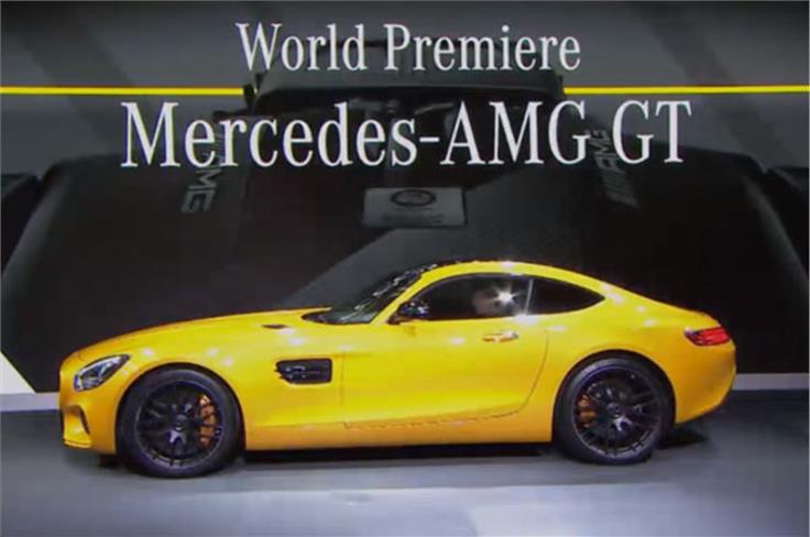 Nico Rosberg drives in the new Mercedes AMG GT. 