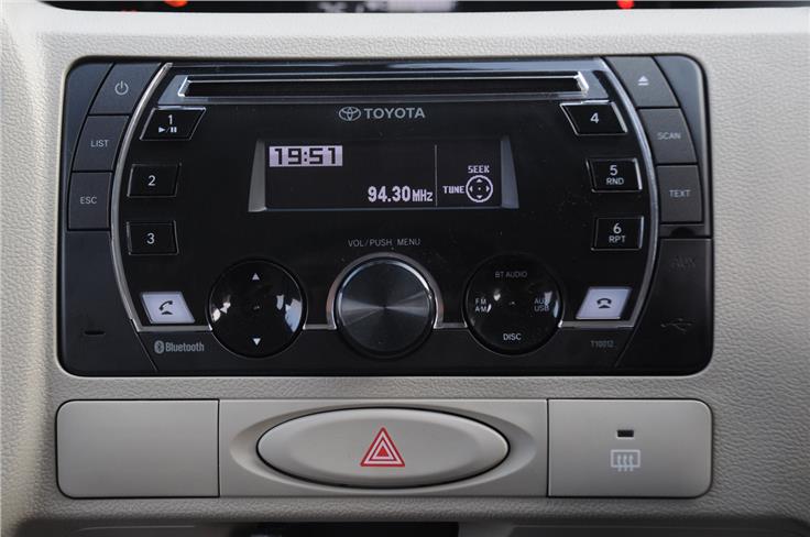 The updated Etios gets a 2-DIN music system with Bluetooth telephony. 