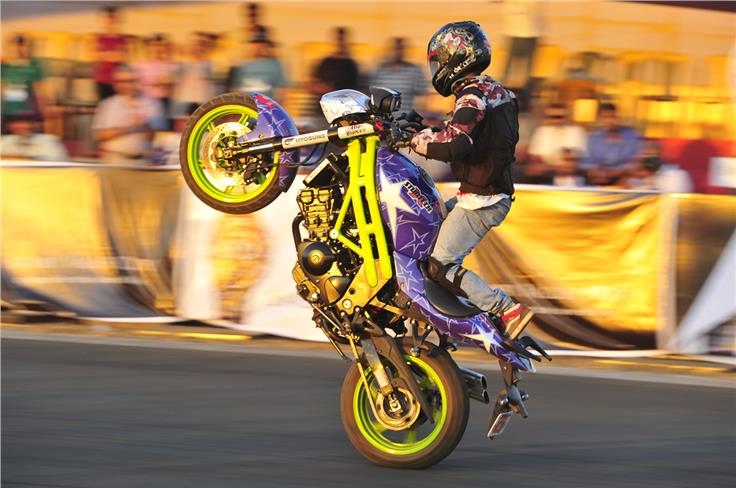 The foreign bikes wheelie category got the spectators excited.   