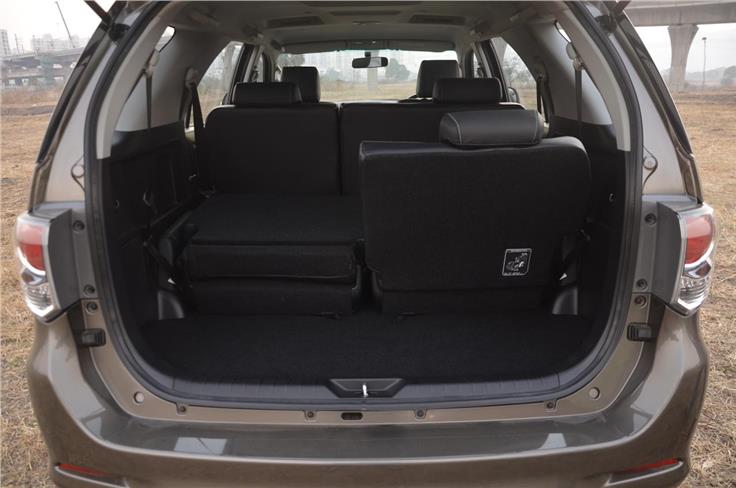 The Fortuner offers decent amount of cargo space and a split folding third row seat. 