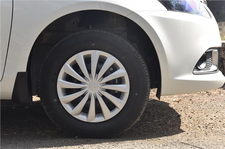 The Dzire V trims get 14-inch steel wheels with new-design wheelcaps. 