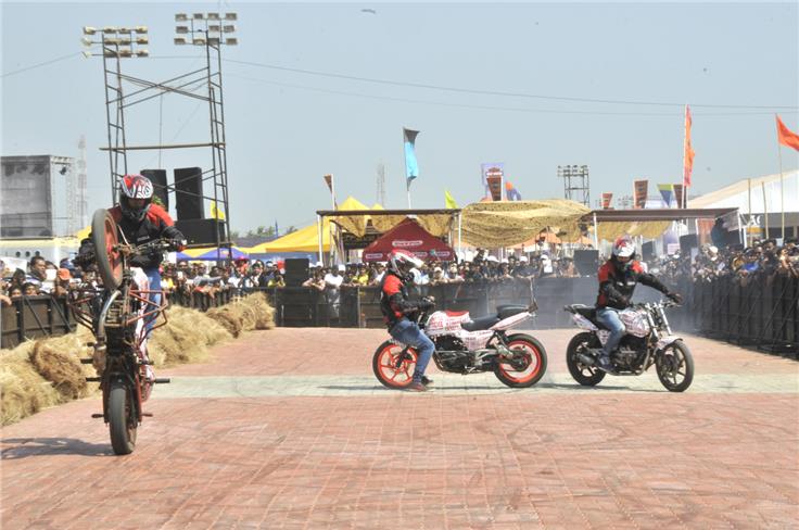 Finalists from all over India battle for the stunt bike trophy.